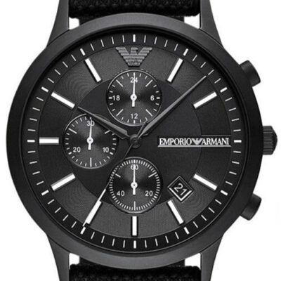 Emporio Armani Renato Chronograph Black Dial Black Nylon Strap Watch For Men - AR11457